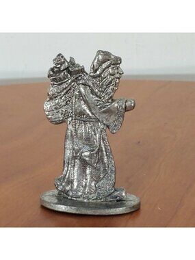 Miniature Pewter St Nicholas Figurine 2" vintage Santa Claus Belsnickel Christma